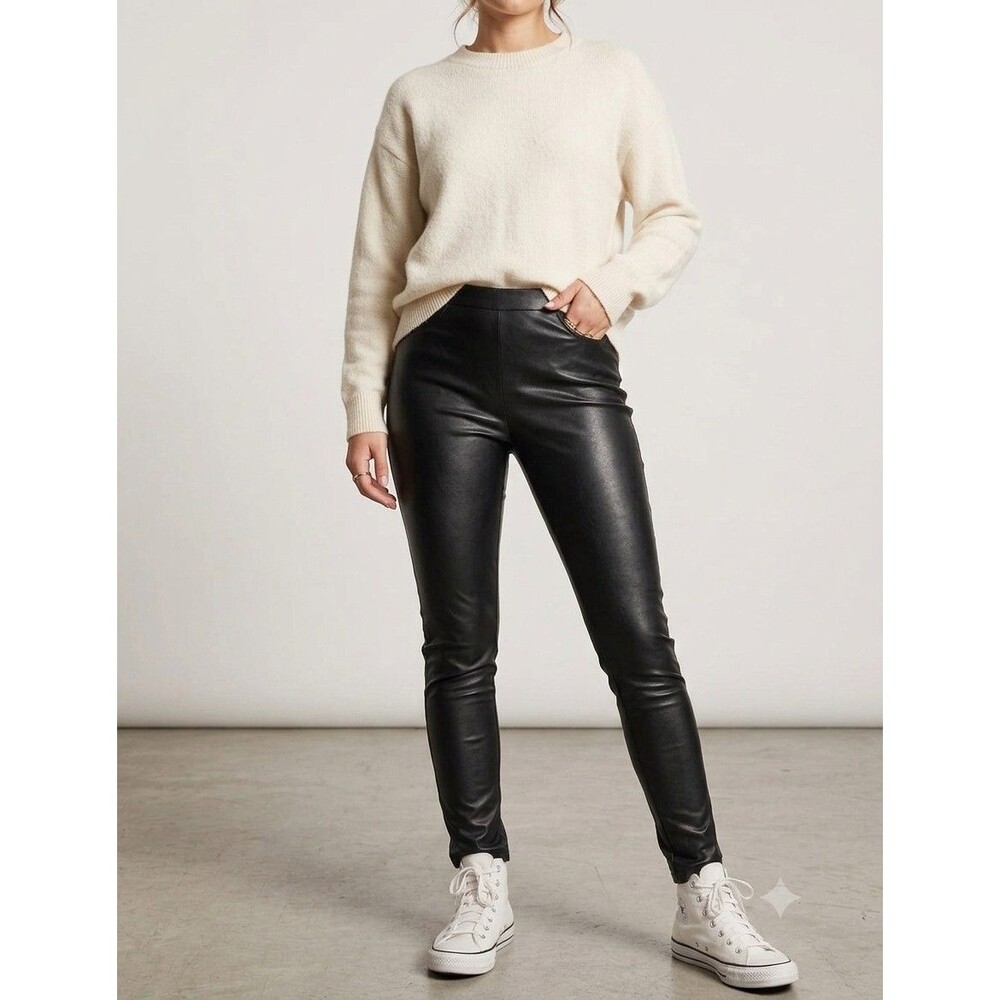 Venti6 Faux Leather Leggings L Black High Waist Pull On Pants Matte PU NWT New